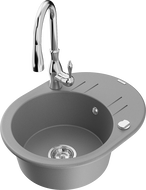 Mexen Kevin zlewozmywak granitowy 1-komorowy z ociekaczem i baterią kuchenną Savita, szary - 6517-71-672601-00