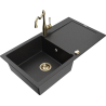 Mexen Leo zlewozmywak granitowy 1-komorowy z ociekaczem i baterią kuchenną Carla, czarny/srebrny metalik - 6501-73-670700-50