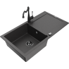 Mexen Leo zlewozmywak granitowy 1-komorowy z ociekaczem i baterią kuchenną Carla, czarny nakrapiany - 6501-76-670700-70-B