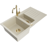 Mexen Matias zlewozmywak granitowy 1,5-komorowy z ociekaczem i baterią kuchenną Carla, beżowy - 6502-69-670700-50