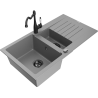 Mexen Matias zlewozmywak granitowy 1,5-komorowy z ociekaczem i baterią kuchenną Carla, szary - 6502-71-670700-70-B