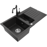 Mexen Matias zlewozmywak granitowy 1,5-komorowy z ociekaczem i baterią kuchenną Carla czarny/srebrny metalik - 6502-73-670700-70