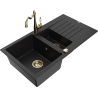 Mexen Matias zlewozmywak granitowy 1,5-komorowy z ociekaczem i baterią kuchenną Carla, czarny - 6502-77-670700-50