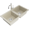 Mexen Mario zlewozmywak granitowy 2-komorowy z baterią kuchenną Carla, beżowy - 6504-69-670700-00
