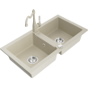 Mexen Mario zlewozmywak granitowy 2-komorowy z baterią kuchenną Carla, beżowy - 6504-69-670700-69