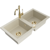 Mexen Mario zlewozmywak granitowy 2-komorowy z baterią kuchenną Carla, beżowy - 6504-69-670700-50