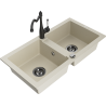 Mexen Mario zlewozmywak granitowy 2-komorowy z baterią kuchenną Carla, beżowy - 6504-69-670700-70