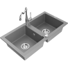 Mexen Mario zlewozmywak granitowy 2-komorowy z baterią kuchenną Carla, szary - 6504-71-670700-00