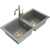 Mexen Mario zlewozmywak granitowy 2-komorowy z baterią kuchenną Carla, szary - 6504-71-670700-50