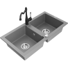 Mexen Mario zlewozmywak granitowy 2-komorowy z baterią kuchenną Carla, szary - 6504-71-670700-70