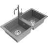 Mexen Mario zlewozmywak granitowy 2-komorowy z baterią kuchenną Carla, szary - 6504-71-670700-71