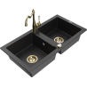 Mexen Mario zlewozmywak granitowy 2-komorowy z baterią kuchenną Carla, czarny/srebrny metalik - 6504-73-670700-50