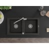Mexen Mario zlewozmywak granitowy 2-komorowy z baterią kuchenną Carla, czarny/złoty metalik - 6504-75-670700-00