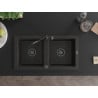 Mexen Mario zlewozmywak granitowy 2-komorowy z baterią kuchenną Carla, czarny/złoty metalik - 6504-75-670700-70-B