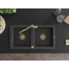 Mexen Mario zlewozmywak granitowy 2-komorowy z baterią kuchenną Carla, czarny nakrapiany - 6504-76-670700-50