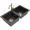 Mexen Mario zlewozmywak granitowy 2-komorowy z baterią kuchenną Carla, czarny nakrapiany - 6504-76-670700-50