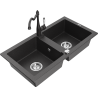 Mexen Mario zlewozmywak granitowy 2-komorowy z baterią kuchenną Carla, czarny nakrapiany - 6504-76-670700-76