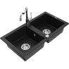 Mexen Mario zlewozmywak granitowy 2-komorowy z baterią kuchenną Carla, czarny - 6504-77-670700-00