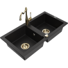 Mexen Mario zlewozmywak granitowy 2-komorowy z baterią kuchenną Carla, czarny - 6504-77-670700-50