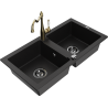 Mexen Mario zlewozmywak granitowy 2-komorowy z baterią kuchenną Carla, czarny - 6504-77-670700-50-B