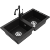 Mexen Mario zlewozmywak granitowy 2-komorowy z baterią kuchenną Carla, czarny - 6504-77-670700-70