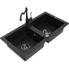 Mexen Mario zlewozmywak granitowy 2-komorowy z baterią kuchenną Carla, czarny - 6504-77-670700-70-B