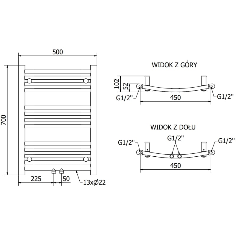 Mexen Ares grzejnik łazienkowy 700 x 500 mm, 286 W, biały - W102-0700-500-00-20