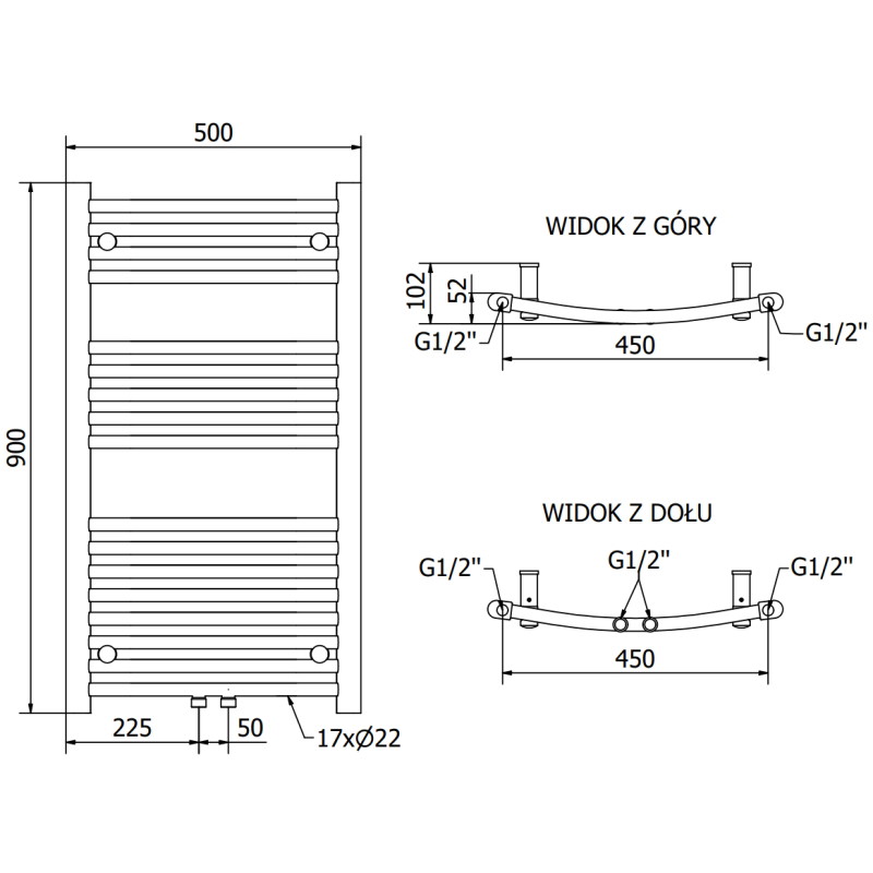 Mexen Ares grzejnik łazienkowy 900 x 500 mm, 372 W, czarny - W102-0900-500-00-70
