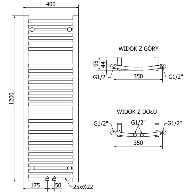 Mexen Ares grzejnik łazienkowy 1200 x 400 mm, 442 W, czarny - W102-1200-400-00-70