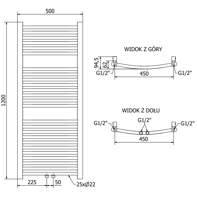 Mexen Ares grzejnik łazienkowy 1200 x 500 mm, 420 W, złoty - W102-1200-500-00-50