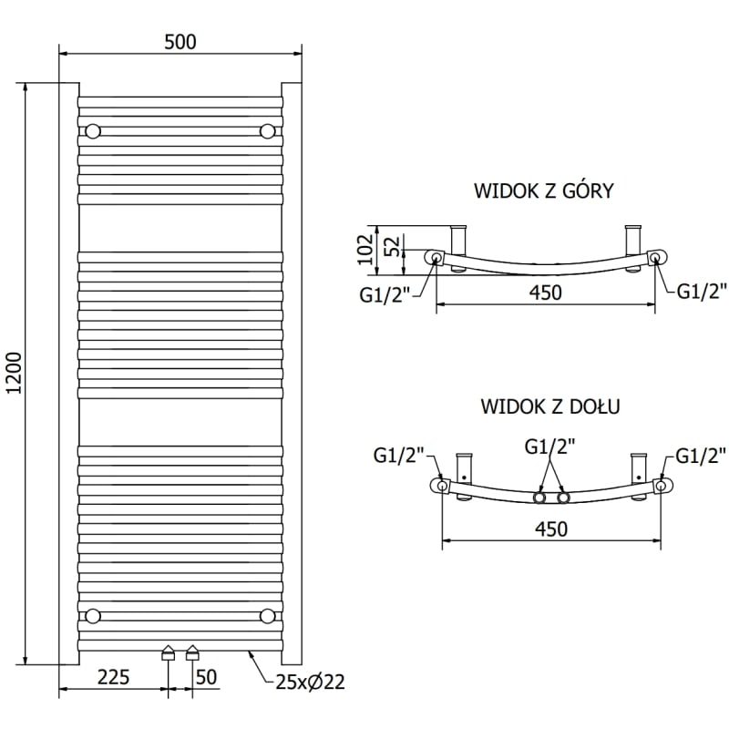 Mexen Ares grzejnik łazienkowy 1200 x 500 mm, 531 W, czarny - W102-1200-500-00-70