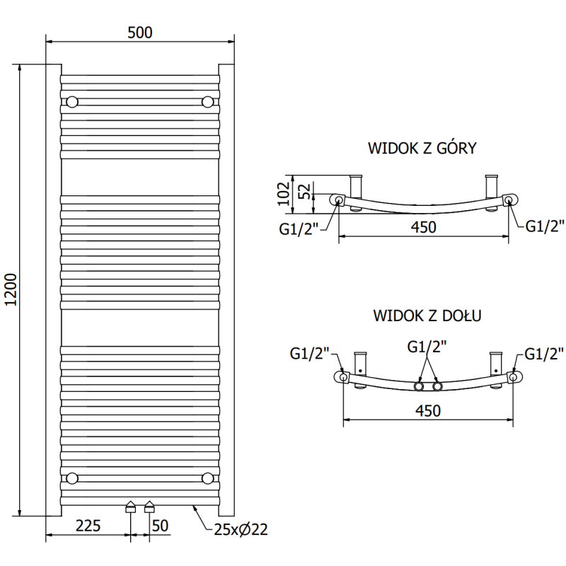 Mexen Ares grzejnik łazienkowy 1200 x 500 mm, 531 W, antracyt - W102-1200-500-00-66