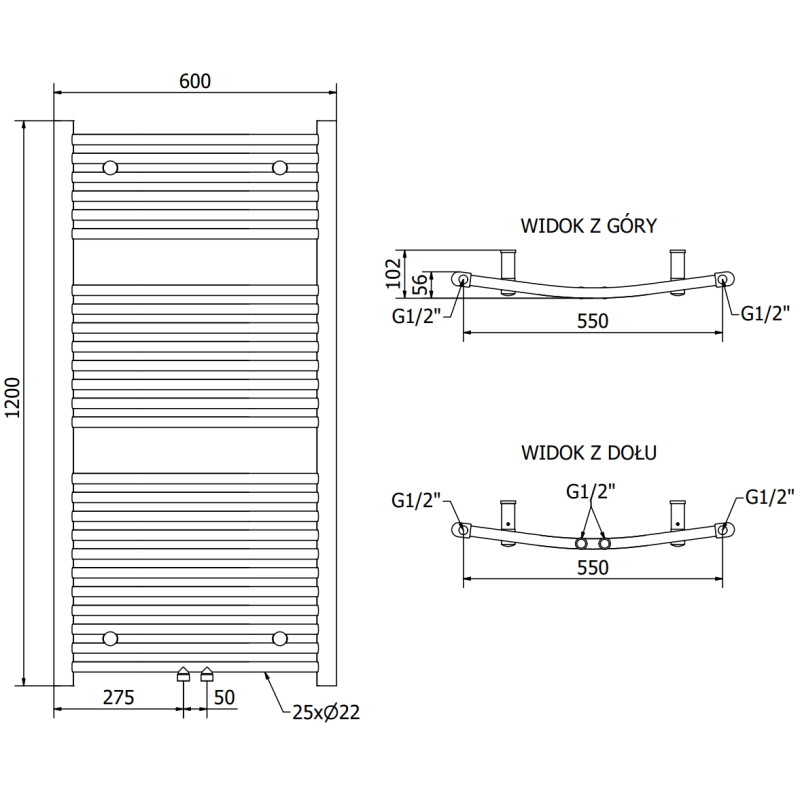 Mexen Ares grzejnik łazienkowy 1200 x 600 mm, 620 W, biały - W102-1200-600-00-20
