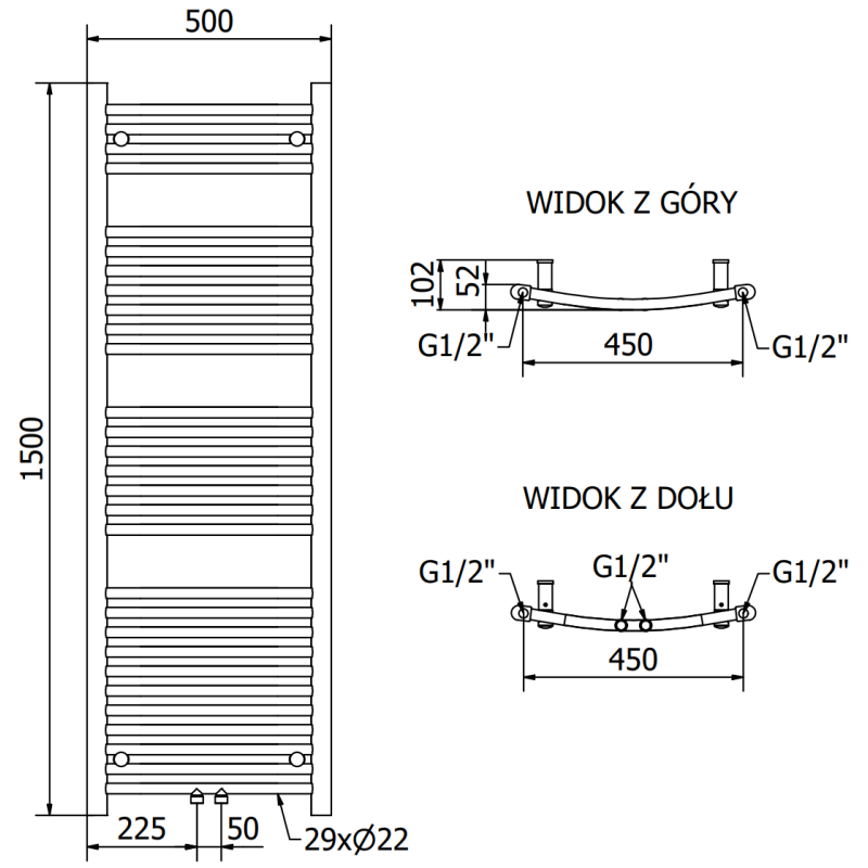 Mexen Ares grzejnik łazienkowy 1500 x 500 mm, 630 W, biały - W102-1500-500-00-20