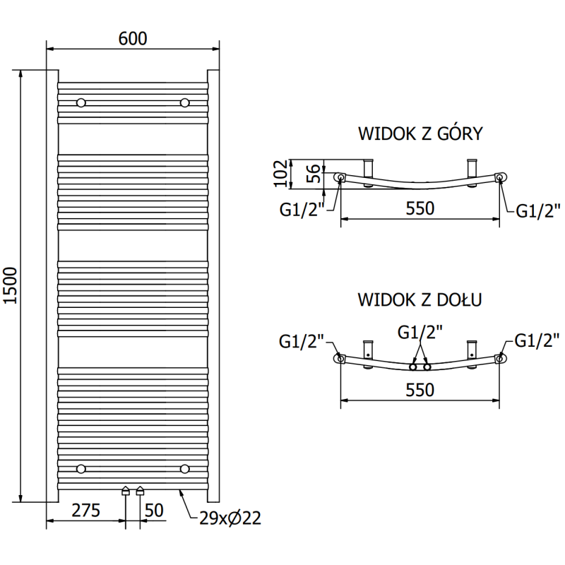 Mexen Ares grzejnik łazienkowy 1500 x 600 mm, 733 W, biały - W102-1500-600-00-20