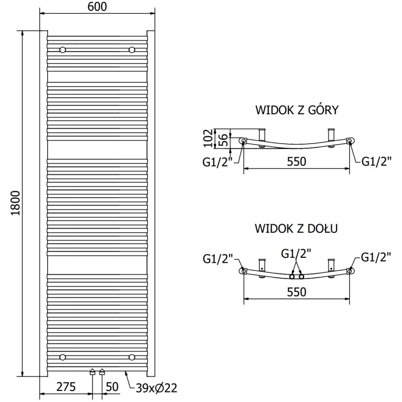 Mexen Ares grzejnik łazienkowy 1800 x 600 mm, 958 W, biały - W102-1800-600-00-20