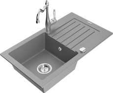 Mexen Pablo zlewozmywak granitowy 1-komorowy z ociekaczem i baterią kuchenną Carla, szary - 6510-71-670700-00