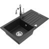 Mexen Pablo zlewozmywak granitowy 1-komorowy z ociekaczem i baterią kuchenną Carla, czarny/srebrny metalik - 6510-73-670700-00