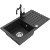 Mexen Pablo zlewozmywak granitowy 1-komorowy z ociekaczem i baterią kuchenną Carla, czarny/srebrny metalik - 6510-73-670700-70