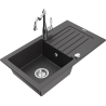 Mexen Pablo zlewozmywak granitowy 1-komorowy z ociekaczem i baterią kuchenną Carla, czarny nakrapiany - 6510-76-670700-00