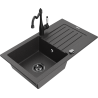 Mexen Pablo zlewozmywak granitowy 1-komorowy z ociekaczem i baterią kuchenną Carla, czarny nakrapiany - 6510-76-670700-70-B