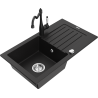 Mexen Pablo zlewozmywak granitowy 1-komorowy z ociekaczem i baterią kuchenną Carla, czarny - 6510-77-670700-70