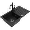 Mexen Pablo zlewozmywak granitowy 1-komorowy z ociekaczem i baterią kuchenną Carla, czarny - 6510-77-670700-70-B
