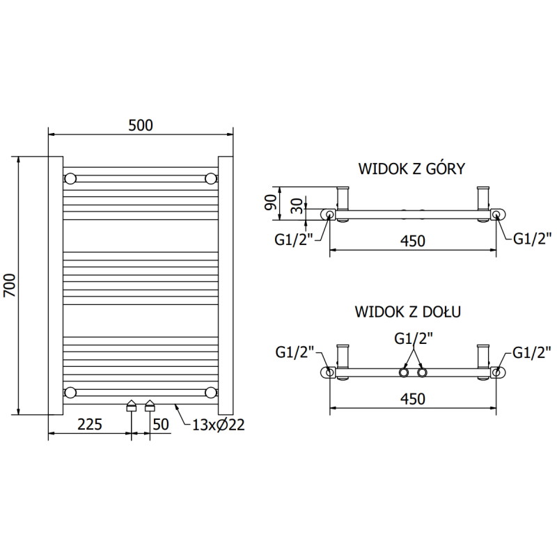 Mexen Mars grzejnik łazienkowy 700 x 500 mm, 284 W, czarny - W110-0700-500-00-70