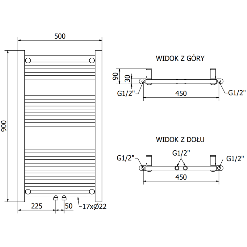 Mexen Mars grzejnik łazienkowy 900 x 500 mm, 370 W, biały - W110-0900-500-00-20