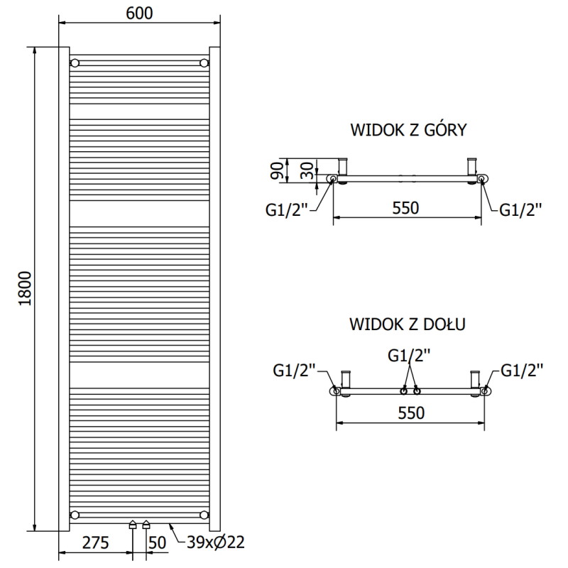 Mexen Mars grzejnik łazienkowy 1800 x 600 mm, 953 W, biały  - W110-1800-600-00-20