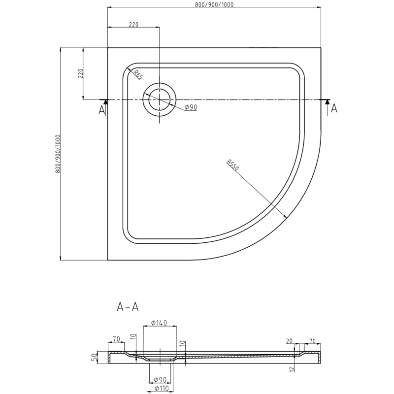 Mexen Flat brodzik półokrągły slim 100 x 100 cm, biały, syfon złoty - 41101010G