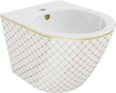 Mexen Lena bidet wiszący, biały/złoty wzór kratka - 35224809