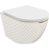 Mexen Lena miska wc Rimless z deską wolnoopadającą slim, duroplast, biała/złota wzór kratka - 30224009