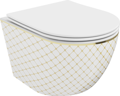 Mexen Lena miska wc Rimless z deską wolnoopadającą slim, duroplast, biała/złota wzór kratka - 30224009